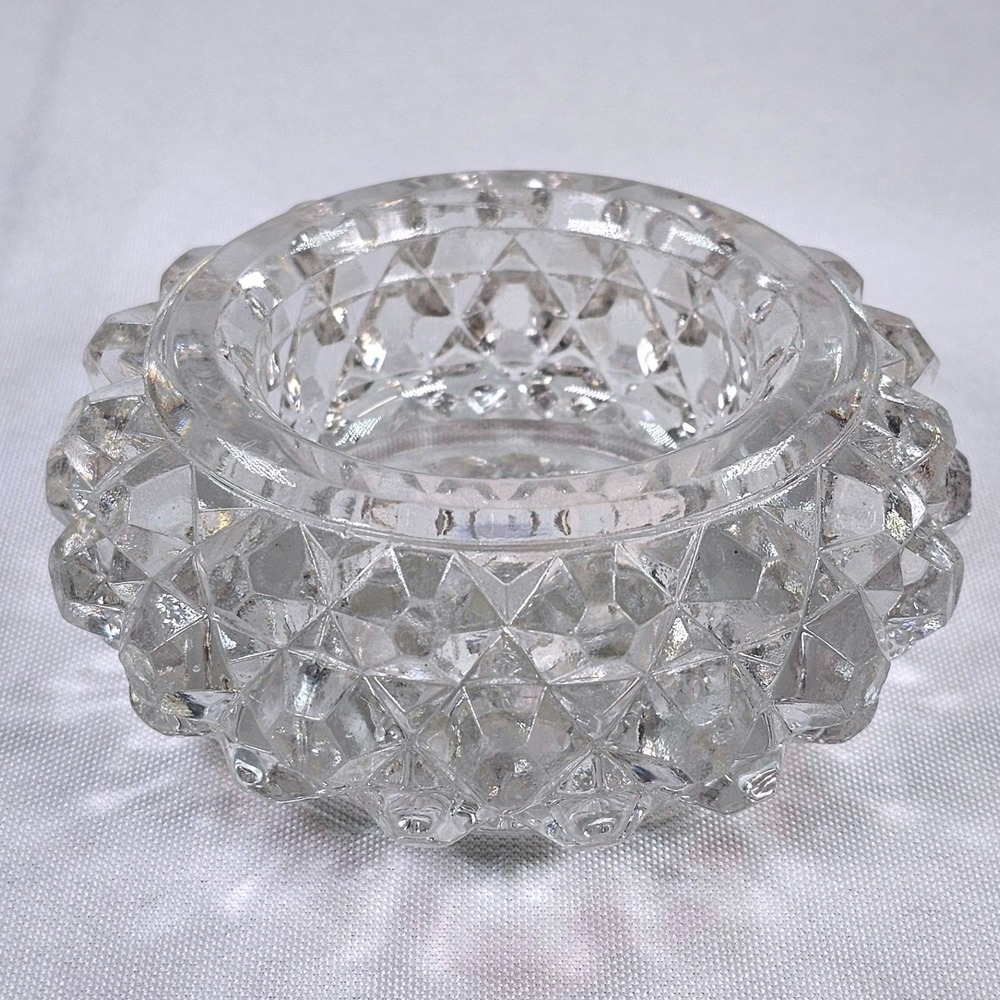 Vintage Clear Pressed Glass Diamond Point Ashtray Salt Cellar 3in MCM